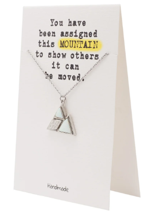 Quinnlyn & Co. Mountain Pendant Necklace, Gifts for Women with Motivational Quote on Greeting Card