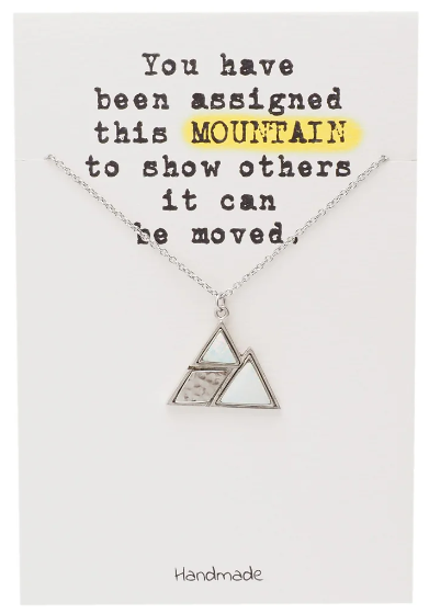 Quinnlyn & Co. Mountain Pendant Necklace, Gifts for Women with Motivational Quote on Greeting Card