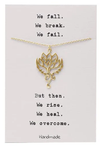 Quinnlyn & Co. Phoenix Flower Pendant Necklace in Gold Tone, Handmade Gifts for Women with Inspirational Quote on Greeting Card