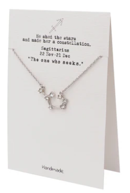 Quinnlyn & Co. Sagittarius Zodiac Pattern Swarovzki Pendant Necklace, Birthday Gifts for Women, Teens and Girls with Inspirational Greeting Card