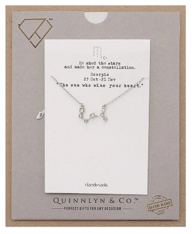 Quinnlyn & Co. Scorpio Zodiac Pattern Swarovzki Pendant Necklace, Birthday Gifts for Women, Teens and Girls with Inspirational Greeting Card