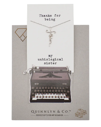 Quinnlyn & Co. Elizabeth Sister Cursive Cross Pendant Necklace, Handmade Gifts for Women with Inspirational Quote on Greeting Card