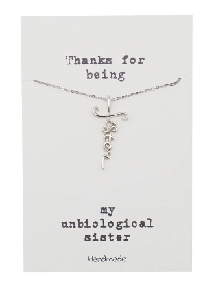 Quinnlyn & Co. Elizabeth Sister Cursive Cross Pendant Necklace, Handmade Gifts for Women with Inspirational Quote on Greeting Card