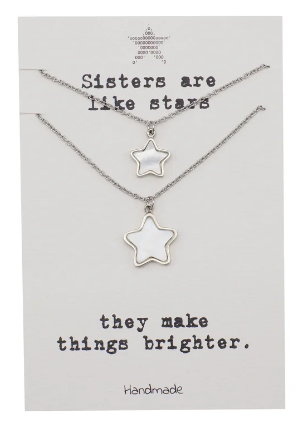 Quinnlyn & Co. Sisters 2 Stars Pendant Set of 2 Necklaces, Handmade Gifts for Women with Inspirational Quote on Greeting Card