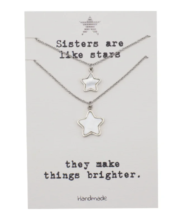 Quinnlyn & Co. Sisters 2 Stars Pendant Set of 2 Necklaces, Handmade Gifts for Women with Inspirational Quote on Greeting Card