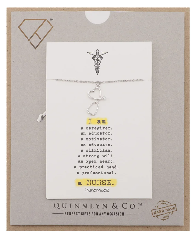 Quinnlyn & Co. Stethoscope Heart Pendant Necklace, Gifts for Nurses and Caregivers with Greeting Card