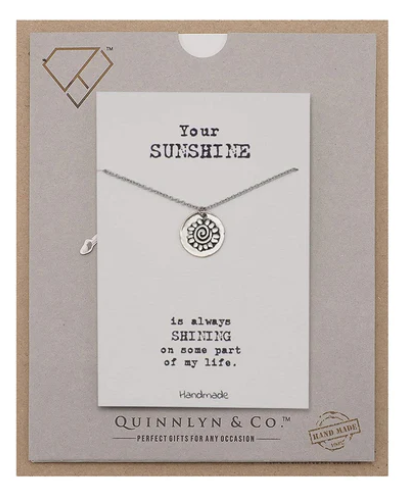 Quinnlyn & Co. Zora Sun Pendant Necklace, Handmade Gifts for Women with Inspirational Quote on Greeting Card