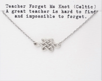 Quinnlyn & Co. Teacher Forget me Knot Teacher Pendant Necklace, Teacher's Day Appreciation Gifts with Inspirational Quote on Greeting Card