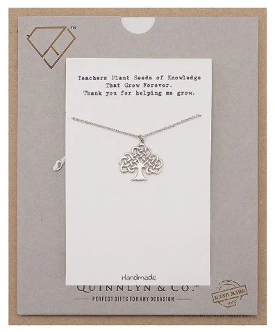 Quinnlyn & Co. Nora Tree of Life Pendant Necklace, Teacher's Day Appreciation Gifts with Inspirational Quote on Greeting Card
