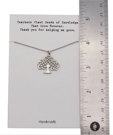 Quinnlyn & Co. Tree of Life Pendant Necklace, Teacher's Day Appreciation Gifts with Inspirational Quote on Greeting Card