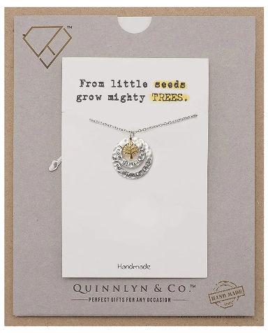 Quinnlyn & Co.Hajime Tree of Life with Engraved on Circle Pendant Necklace, Teacher's Day Appreciation Gifts, Handmade Jewelry for Women with Inspirational Quote on Greeting Card