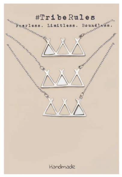 Quinnlyn & Co. Jackie Tribe Triangle Necklaces with Lab-Created Opal Pendants, Handmade Gifts for Women with Inspirational Quote on Greeting Card, Set of 3
