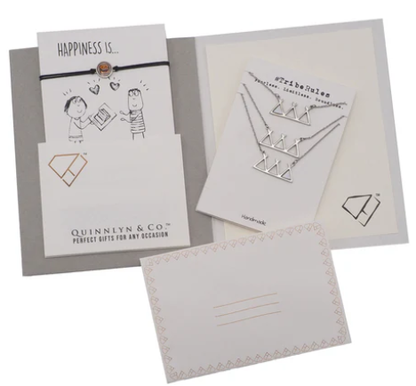 Quinnlyn & Co. Jackie Tribe Triangle Necklaces with Lab-Created Opal Pendants, Handmade Gifts for Women with Inspirational Quote on Greeting Card, Set of 3
