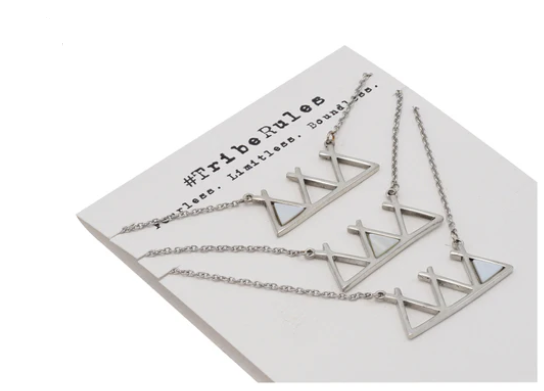 Quinnlyn & Co. Jackie Tribe Triangle Necklaces with Lab-Created Opal Pendants, Handmade Gifts for Women with Inspirational Quote on Greeting Card, Set of 3