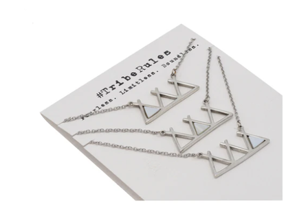 Quinnlyn & Co. Jackie Tribe Triangle Necklaces with Lab-Created Opal Pendants, Handmade Gifts for Women with Inspirational Quote on Greeting Card, Set of 3