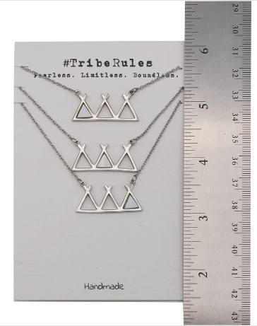 Quinnlyn & Co. Jackie Tribe Triangle Necklaces with Lab-Created Opal Pendants, Handmade Gifts for Women with Inspirational Quote on Greeting Card, Set of 3