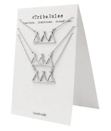 Quinnlyn & Co. Jackie Tribe Triangle Necklaces with Lab-Created Opal Pendants, Handmade Gifts for Women with Inspirational Quote on Greeting Card, Set of 3