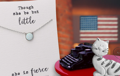 Quinnlyn & Co. White Opal Pendant Necklace, Handmade Gifts for Women with Inspirational Quote on Greeting Card