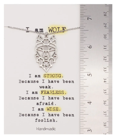 Quinnlyn & Co. Wolf Pendant Necklace, Encouragement Gifts for Women with Inspirational Quote on Greeting Card