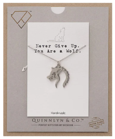 Quinnlyn & Co. Rex Wolf Pendant Necklace, Gifts for Women with Inspirational Quote on Greeting Card