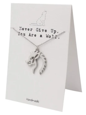 Quinnlyn & Co. Wolf Pendant Necklace, Gifts for Women with Inspirational Quote on Greeting Card