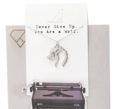 Quinnlyn & Co. Wolf Pendant Necklace, Gifts for Women with Inspirational Quote on Greeting Card