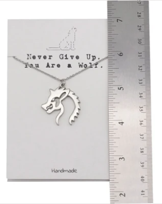 Quinnlyn & Co. Wolf Pendant Necklace, Gifts for Women with Inspirational Quote on Greeting Card