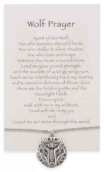 Quinnlyn & Co. Norse Wolf of Odin Pendant Necklace, Handmade Gifts for Women with Inspirational Quote on Greeting Card