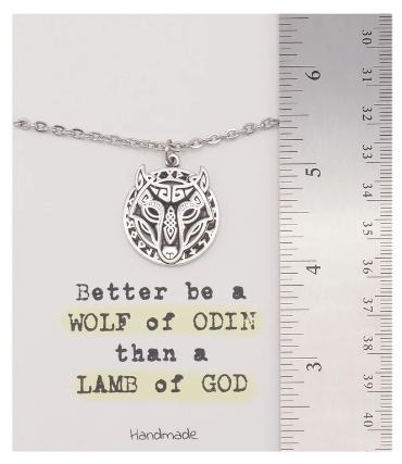Quinnlyn & Co. Norse Wolf of Odin Pendant Necklace, Handmade Gifts for Women with Inspirational Quote on Greeting Card