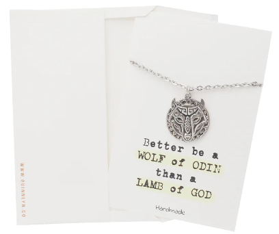 Quinnlyn & Co. Norse Wolf of Odin Pendant Necklace, Handmade Gifts for Women with Inspirational Quote on Greeting Card