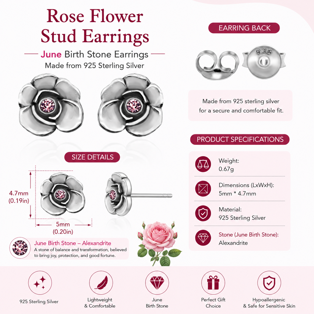 Milan Birthstone Necklaces Collection by Samahdee, Rings, Earrings: Handmade Flower Pendant with Colored Crystal - Gift for Mom, Daughter, BFF, Sister, Granddaughter, Niece