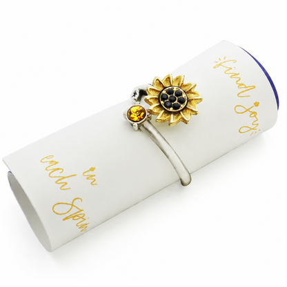 Gold-Plated Sunflower Spinner Ring - Stress Relief Fidget Jewelry for Self-Care, Friends, and Loved Ones