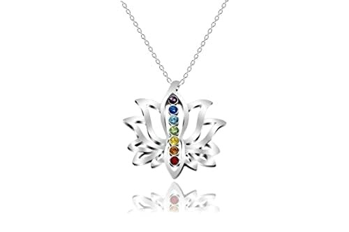 Auralyn Chakra Necklace Crystal Stones in Lotus Flower Infinity for Healing, Energy, Blossom New Beginnings, for Women, Silver Chain, Anti-Tarnish, Gift Ready Packaging, Handmade, USA Company, Samadhi