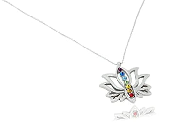 Auralyn Chakra Necklace Crystal Stones in Lotus Flower Infinity for Healing, Energy, Blossom New Beginnings, for Women, Silver Chain, Anti-Tarnish, Gift Ready Packaging, Handmade, USA Company, Samadhi