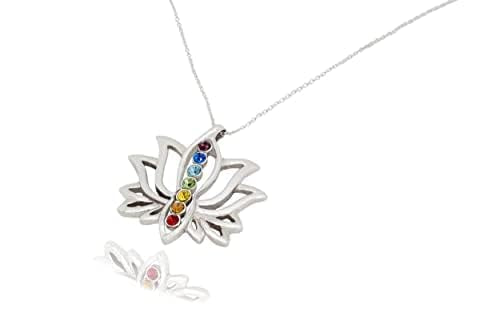 Auralyn Chakra Necklace Crystal Stones in Lotus Flower Infinity for Healing, Energy, Blossom New Beginnings, for Women, Silver Chain, Anti-Tarnish, Gift Ready Packaging, Handmade, USA Company, Samadhi