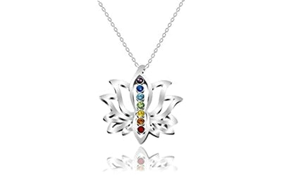 Auralyn Chakra Necklace Crystal Stones in Lotus Flower Infinity for Healing, Energy, Blossom New Beginnings, for Women, Silver Chain, Anti-Tarnish, Gift Ready Packaging, Handmade, USA Company, Samadhi
