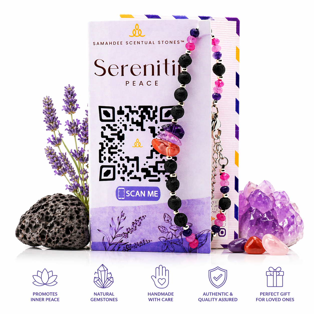 Scentual Stones Collection by Samahdee: Beaded Bracelets with Amethyst, Rose Quartz, Citrine & Organic Essential Oils for Tranquility, Love, and Prosperity - Aromatherapy Diffuser Jewelry for Men & Women