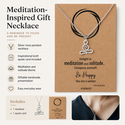 Asana Lotus Yoga Buddha Necklace with Inspirational Quote Card, Yoga Hindu Spiritual Amulet Jewelry, Gifts for Women