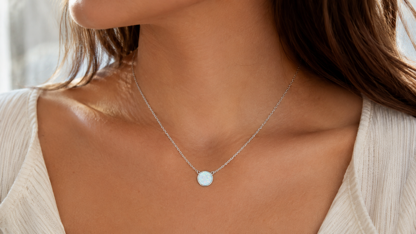 Quinnlyn & Co. White Opal Pendant Necklace, Handmade Gifts for Women with Inspirational Quote on Greeting Card