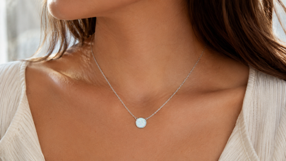 Quinnlyn & Co. White Opal Pendant Necklace, Handmade Gifts for Women with Inspirational Quote on Greeting Card