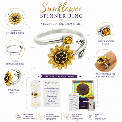 Gold-Plated Sunflower Spinner Ring - Stress Relief Fidget Jewelry for Self-Care, Friends, and Loved Ones