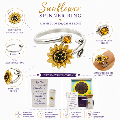 Gold-Plated Sunflower Spinner Ring - Stress Relief Fidget Jewelry for Self-Care, Friends, and Loved Ones