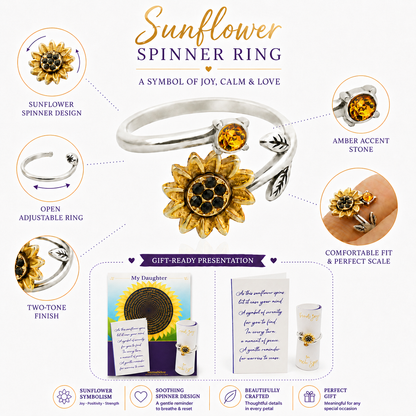 Gold-Plated Sunflower Spinner Ring - Stress Relief Fidget Jewelry for Self-Care, Friends, and Loved Ones