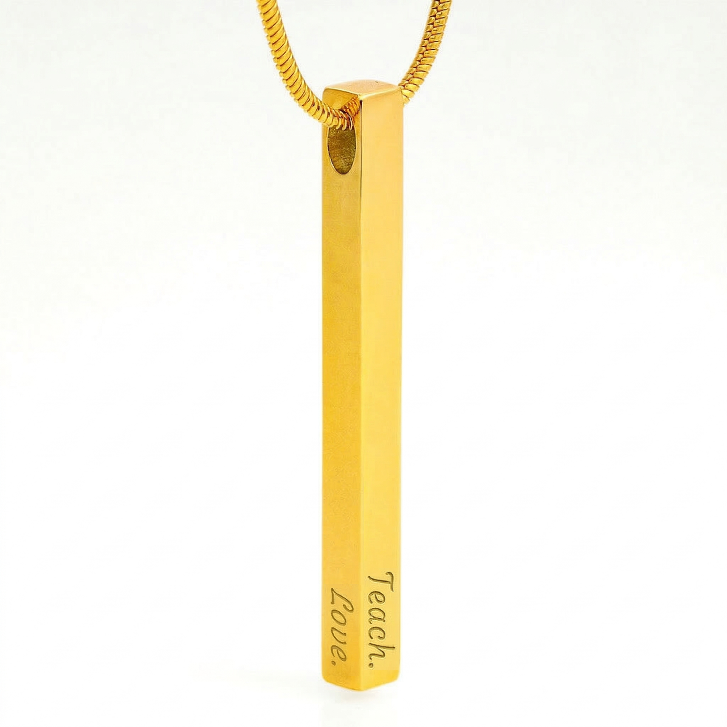 Teacher Appreciation Gift for Her | Teach. Love. Inspire. | Engraved 4-Sided Stick Necklace with Message Card