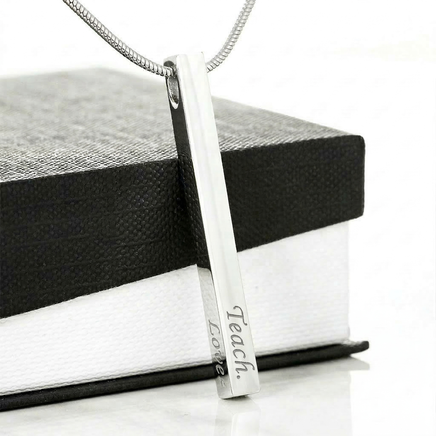 Teacher Appreciation Gift for Her | Teach. Love. Inspire. | Engraved 4-Sided Stick Necklace with Message Card