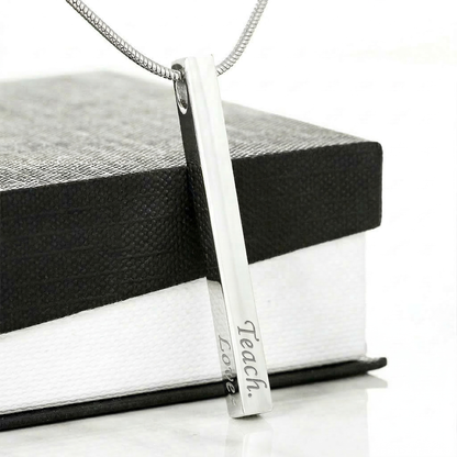 Teacher Appreciation Gift for Her | Teach. Love. Inspire. | Engraved 4-Sided Stick Necklace with Message Card
