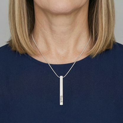 Teacher Appreciation Gift for Her | Teach. Love. Inspire. | Engraved 4-Sided Stick Necklace with Message Card
