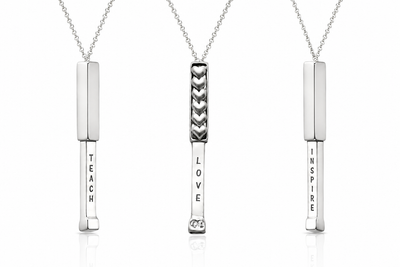 Liora Teach Love Inspire Bar Pendant Necklace with Crystal, Handmade Teacher Appreciation Gifts for Women with Inspirational Greeting Card, Silver-Tone