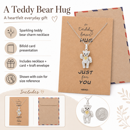 Vada Teddy Bear Pendant Necklace with Inspirational Greeting Card