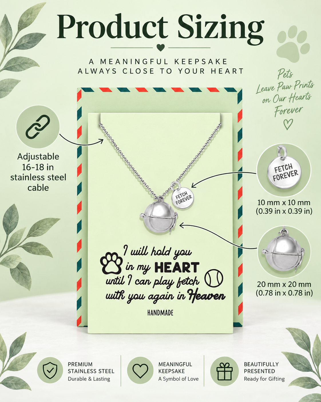 Catalina Tennis Ball Cremation Ash Holder Pendant Necklace, 100% Handmade - Silver Tone